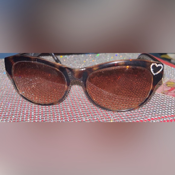 Betsey Johnson sunglasses crystal rhinestone heart cateye tortoise shell vintage - Picture 3 of 12